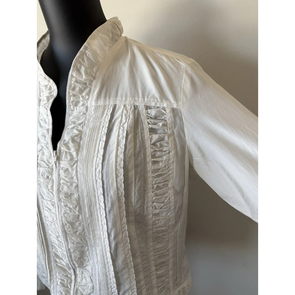 Coldwater Creek Women's PL Silk Blend Ivory Whimsy Ruching Jacket Petite - Picture 5 of 16